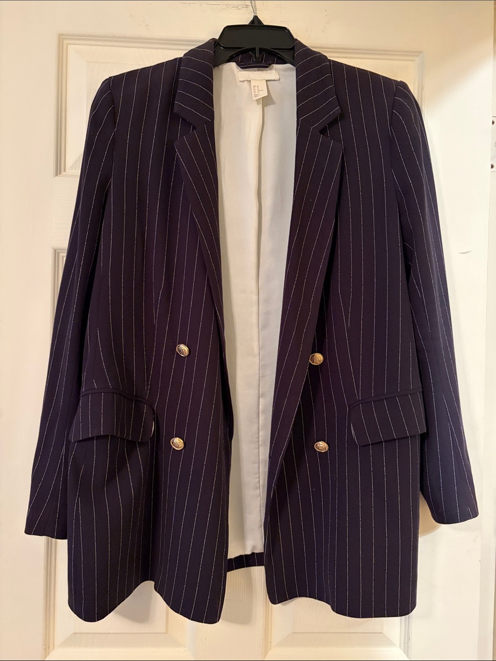 H&M Navy Pinstripe Double-Breasted Blazer with Gold Buttons